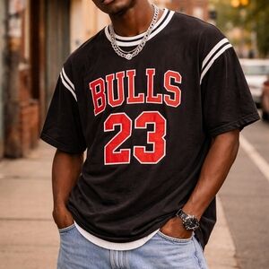 BULLS 23 Men's Black Graphic Jersey Tee